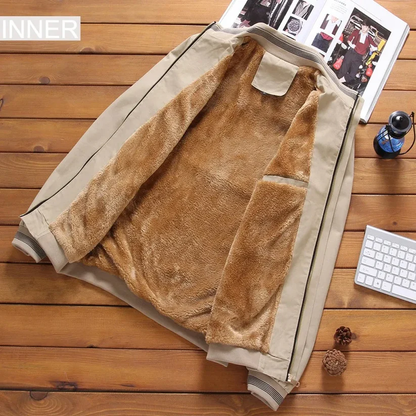 DELTOSTINSS Classic Beige Fur-Lined Bomber Jacket – Warmth Meets Everyday Style