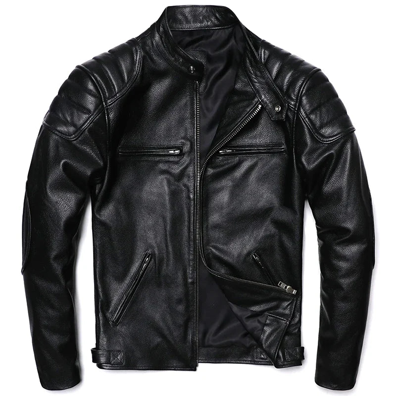 DELTOSTINSS Premium Black Biker Leather Jacket – Bold • Classic • Road-Ready