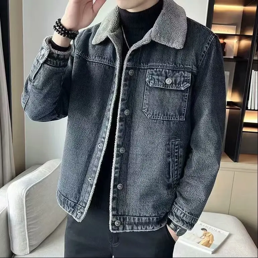 “Deltostinss FrostLuxe Sherpa-Lined Denim Jacket”