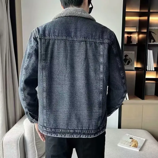 “Deltostinss FrostLuxe Sherpa-Lined Denim Jacket”
